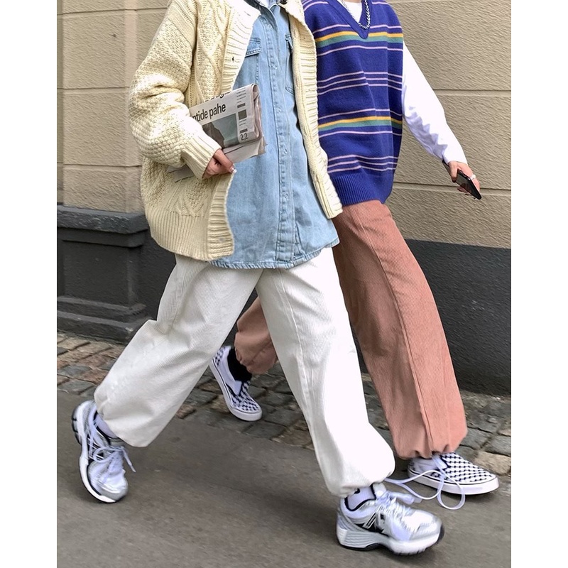 Quần Nhung Tăm Rút Dây PEONYB Nữ [FREESHIP]  Jogger ống rộng vintage màu ĐEN | TRẮNG | NÂU | XANH cá tính Ulzzang