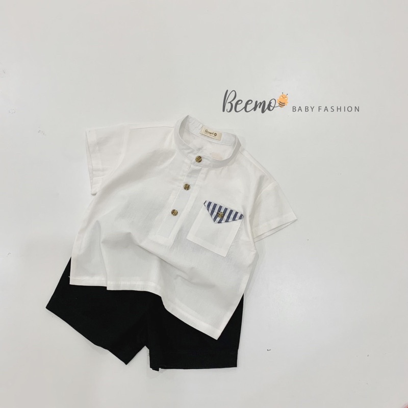 Set áo sơ mi trắng cổ tàu bé trai