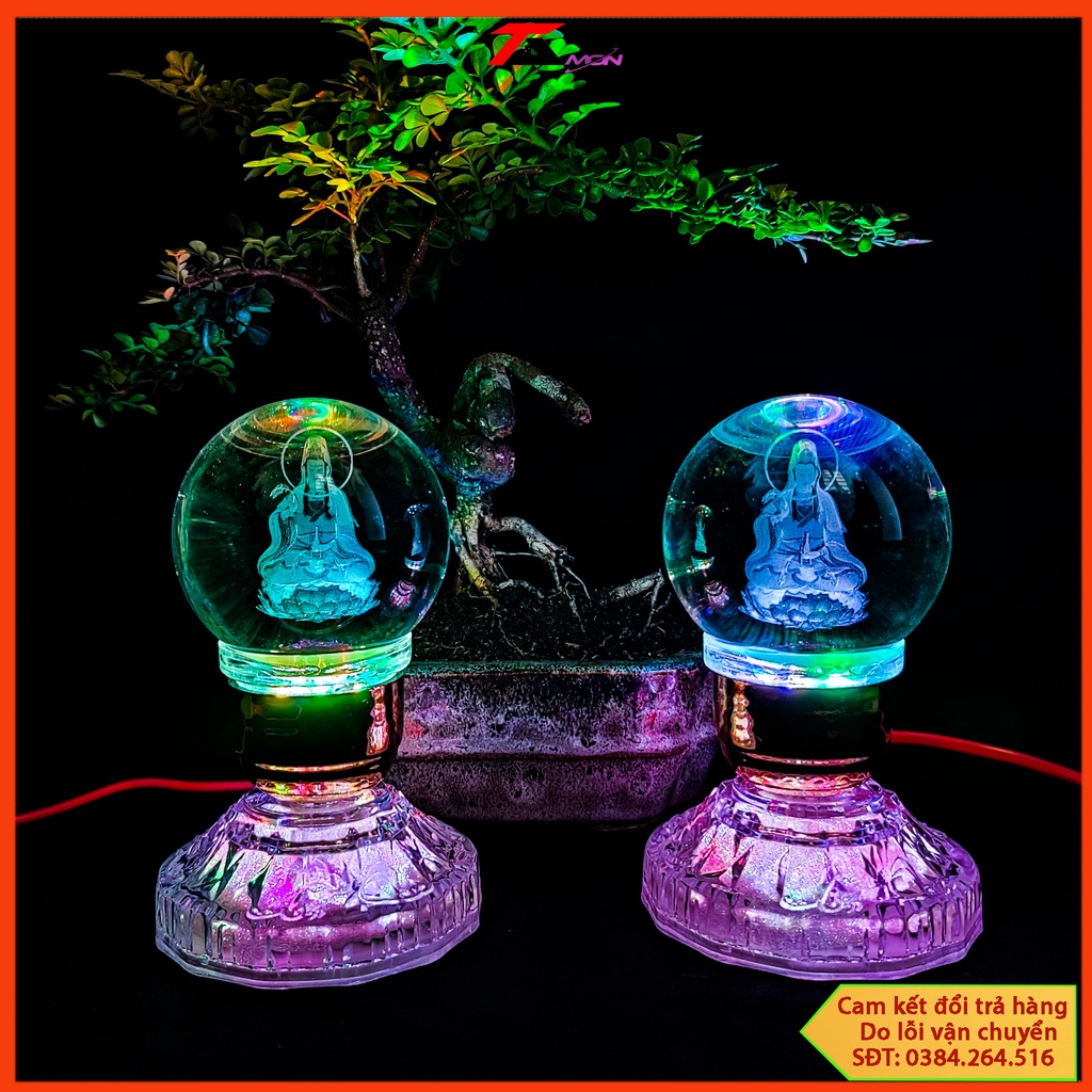 Đèn pha lê quan âm cao cấp, đèn thờ cúng, trưng tủ thờ, phật mẹ quan âm