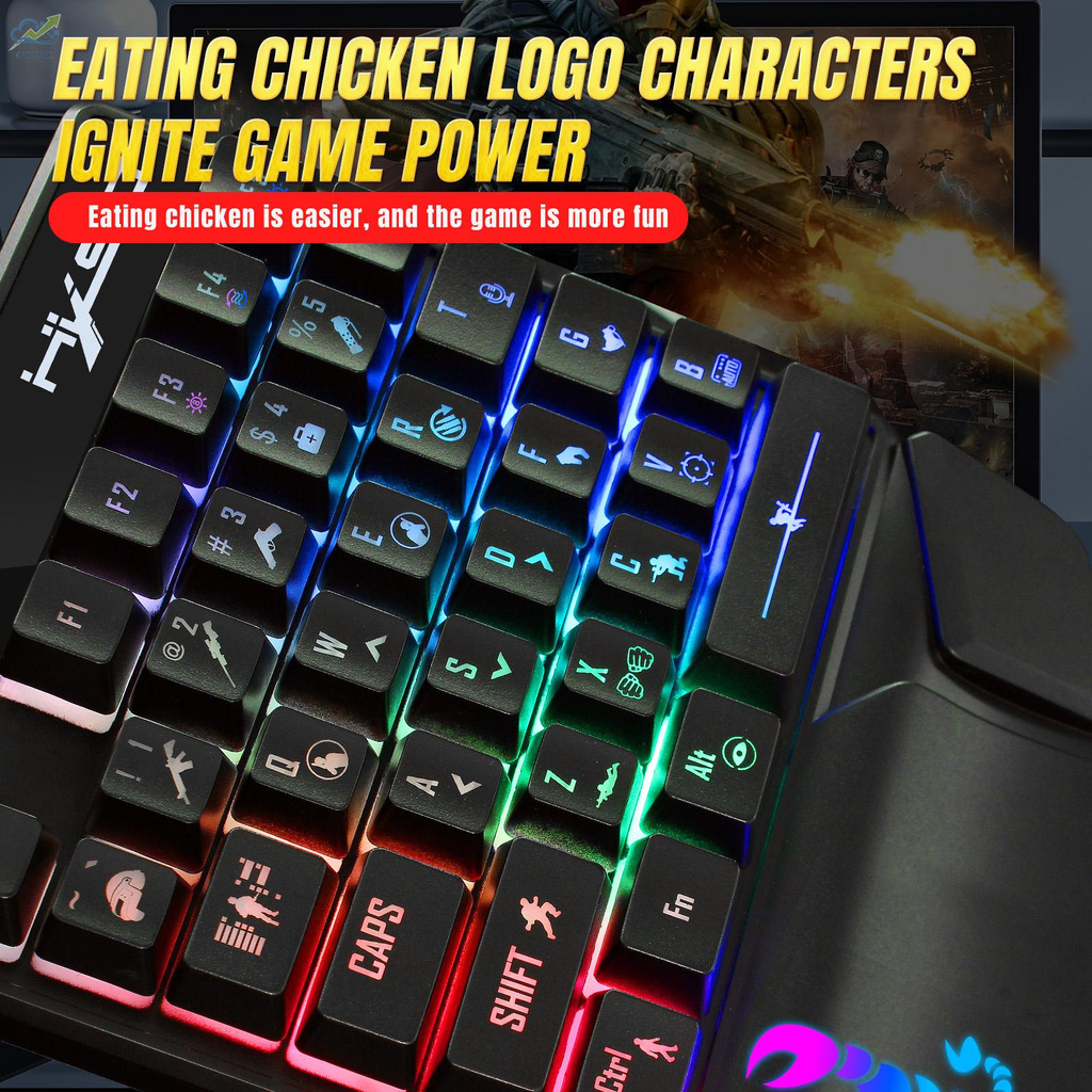 g☼HXSJ V400 One-handed Game Keyboard Wired Keyboard Streaming Color RGB light Ergonomic Hand Rest Keyboard Black