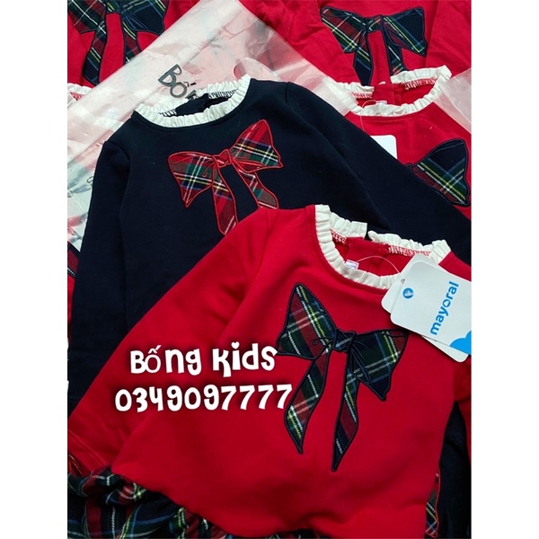 Váy Nỉ Peplum Bé Gái Nơ Kẻ MOR