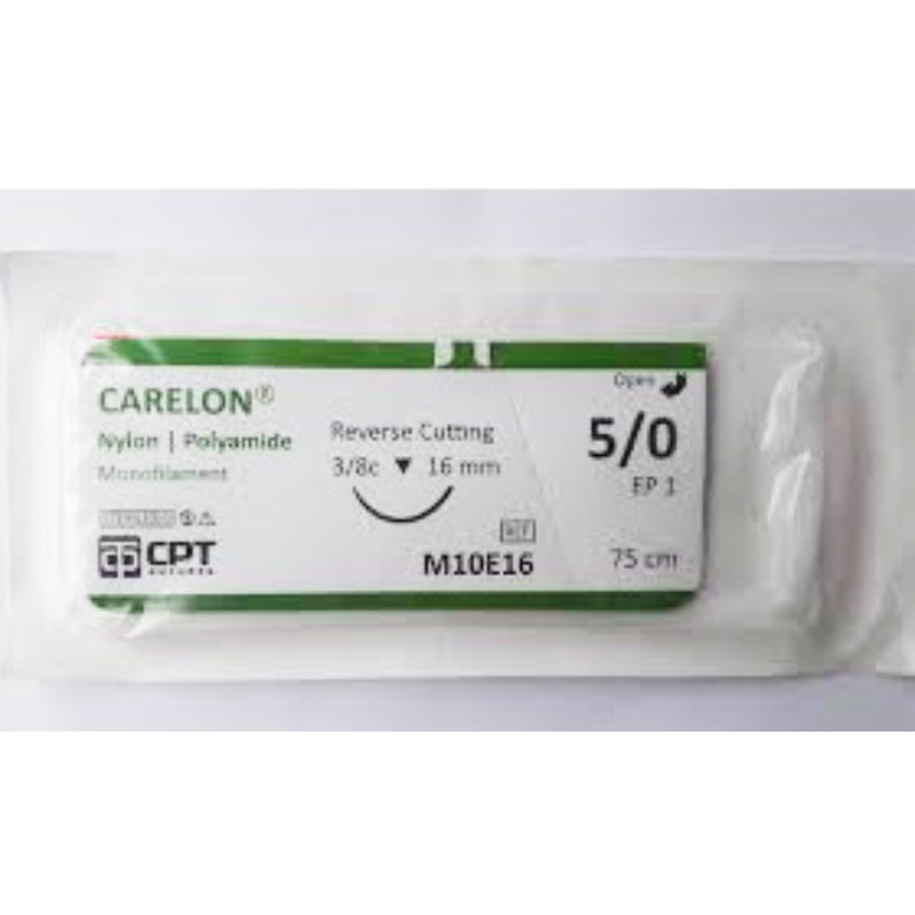 CHỈ PHẪU THUẬT KHÔNG TIÊU CPT NYLON số 5/0 - M10E16 ( DÙNG TRONG THẨM MỸ )  HỘP 24 TÉP