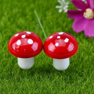 2 cây nấm màu đỏ trang trí tiểu cảnh, terrarium