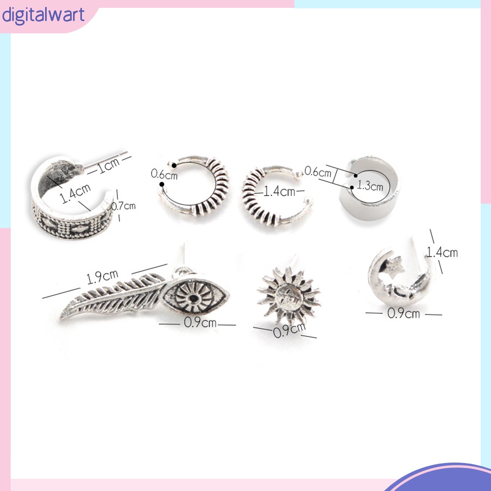 Set 7 khuyên vành tai thiết kế đơn giản phong cách retro độc đáo cá tính dành cho nữ