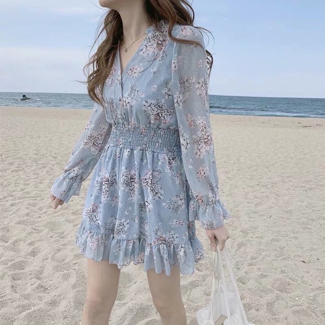 [ẢNH THẬT+VIDEO] Váy Hoa Nhí Vintage Tay Dài Chun Eo Ullzzang | BigBuy360 - bigbuy360.vn