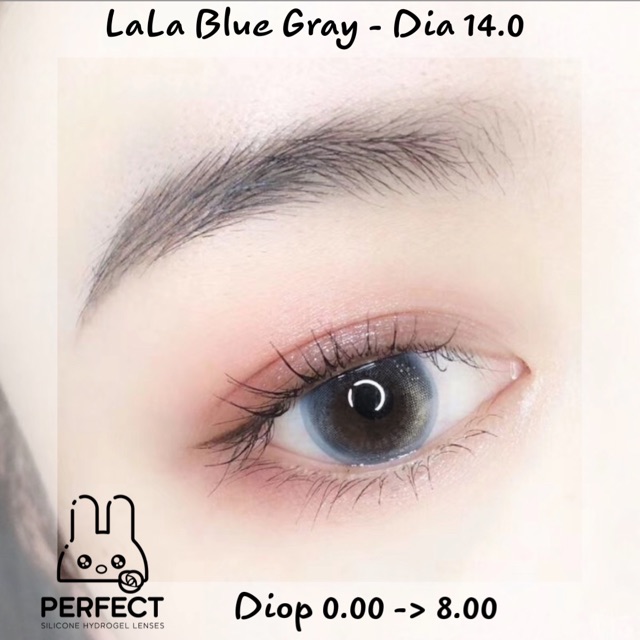 Lens Ảnh Mắt Thật, Lala Blue Gray Perfect Lens, dia 14.0, kính áp tròng xám xanh giãn nhỏ , có độ cận, không viền