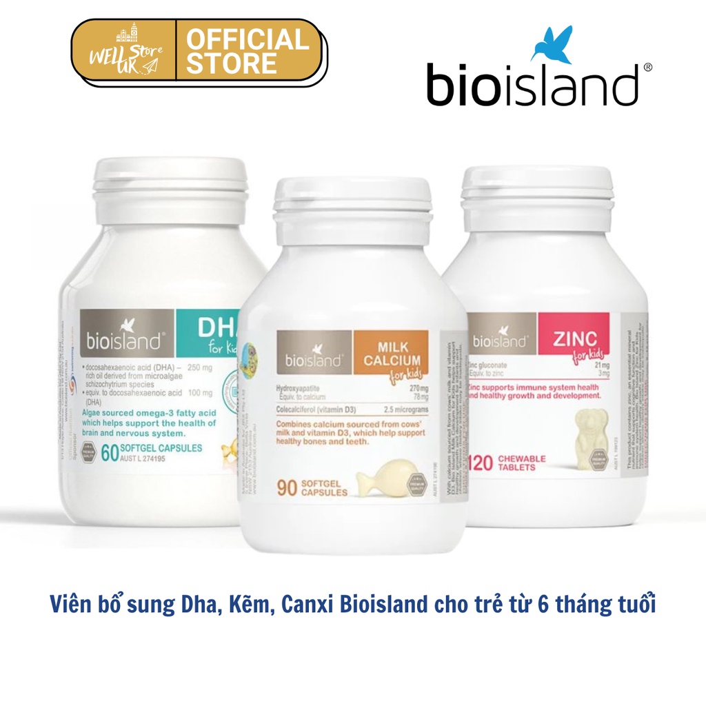 Viên bổ sung DHA, Calcium và Kẽm BioIsland cho trẻ từ 6 tháng tuổi