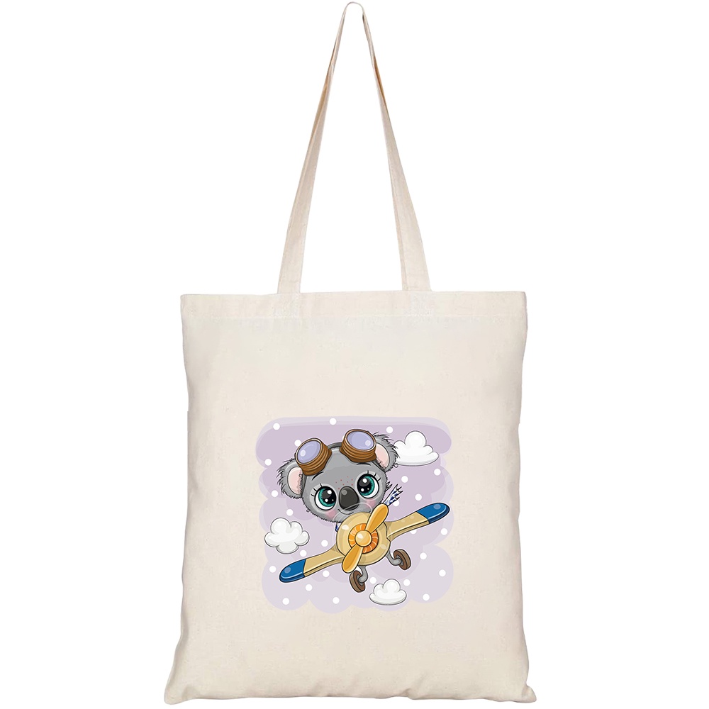 Túi vải tote canvas HTFashion in hình cute cartoon koala flying on HT493