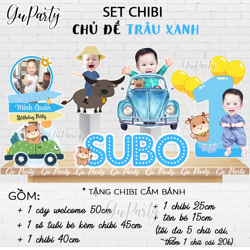 Set Chibi Tuổi Trâu Trang Trí Thôi Nôi Cho Bé Trai Bé Gái