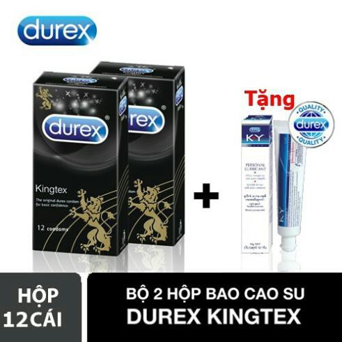 Giảm Giá [Combo 2 Hộp] Bao cao su Durex Kingtex siêu mỏng Chống Suất Tinh Sớm 2 Hộp 24 cái + Tặng Gel KY
