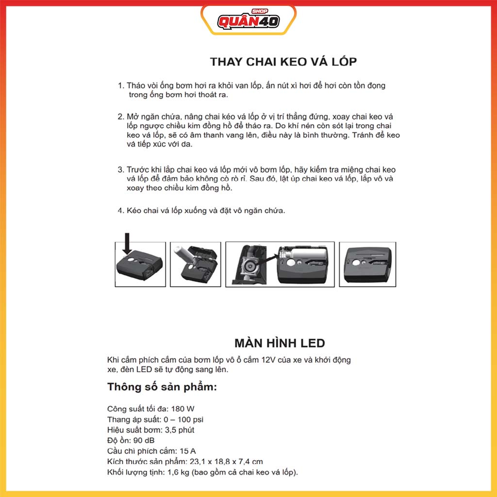 Chai Cao Su Non Vá Lốp Dành Cho Bơm Michelin 5818 - Hàng Chính Hãng