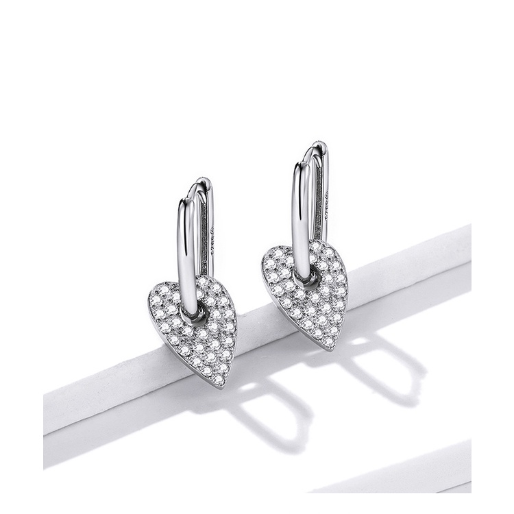 Bông tai BAMOER BSE569 làm bằng bạc 925 kiểu vuông gắn trái tim thời trang