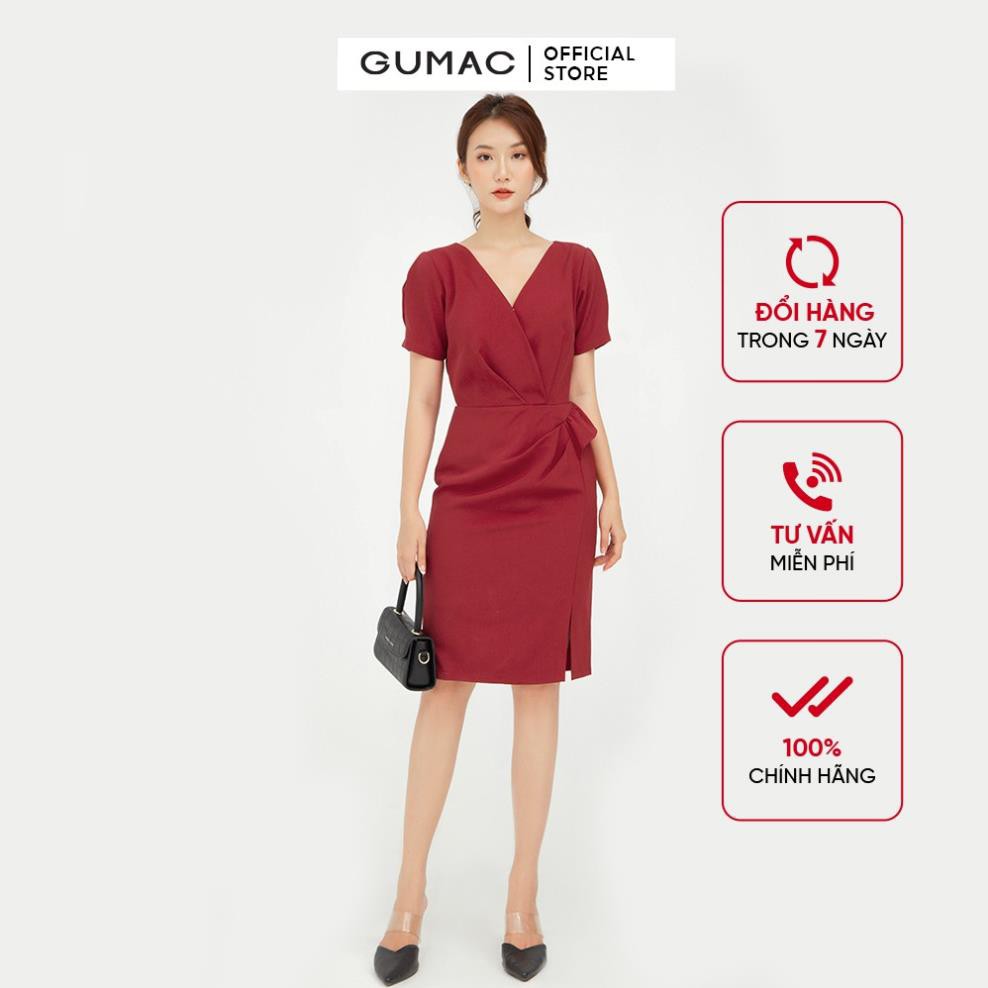 Đầm ôm nữ phối bèo GUMAC thiết kế quyến rũ màu đỏ DB5108  ྇