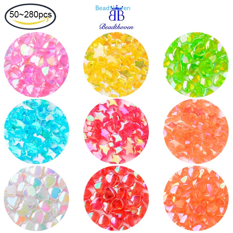 Bộ 200 hạt acrylic 8x8x3mm lỗ 1.5mm kiểu dáng trái tim đa dạng màu sắc