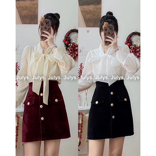 Áo voan tay phồng thắt nơ cổ (ảnh thật shop chụp kèm video cận chất)
