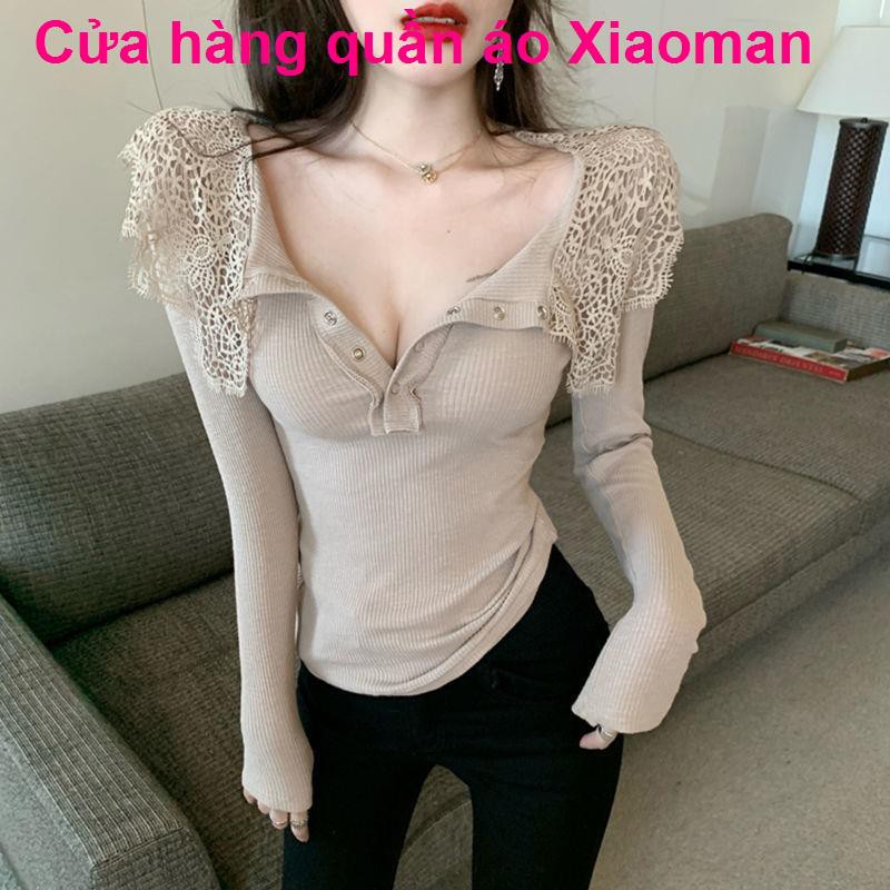 Ren đáy áo nữ trong mùa xuân và thu mới sexy thận trọng hot girl lộ xương đòn quần bó sát dài tay thun