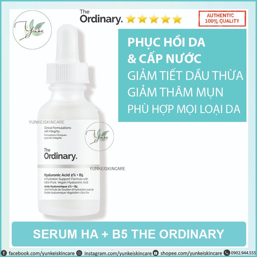 Tinh chất cấp nước + phục hồi Hyaluronic Acid 2% + B5 Serum The Ordinary