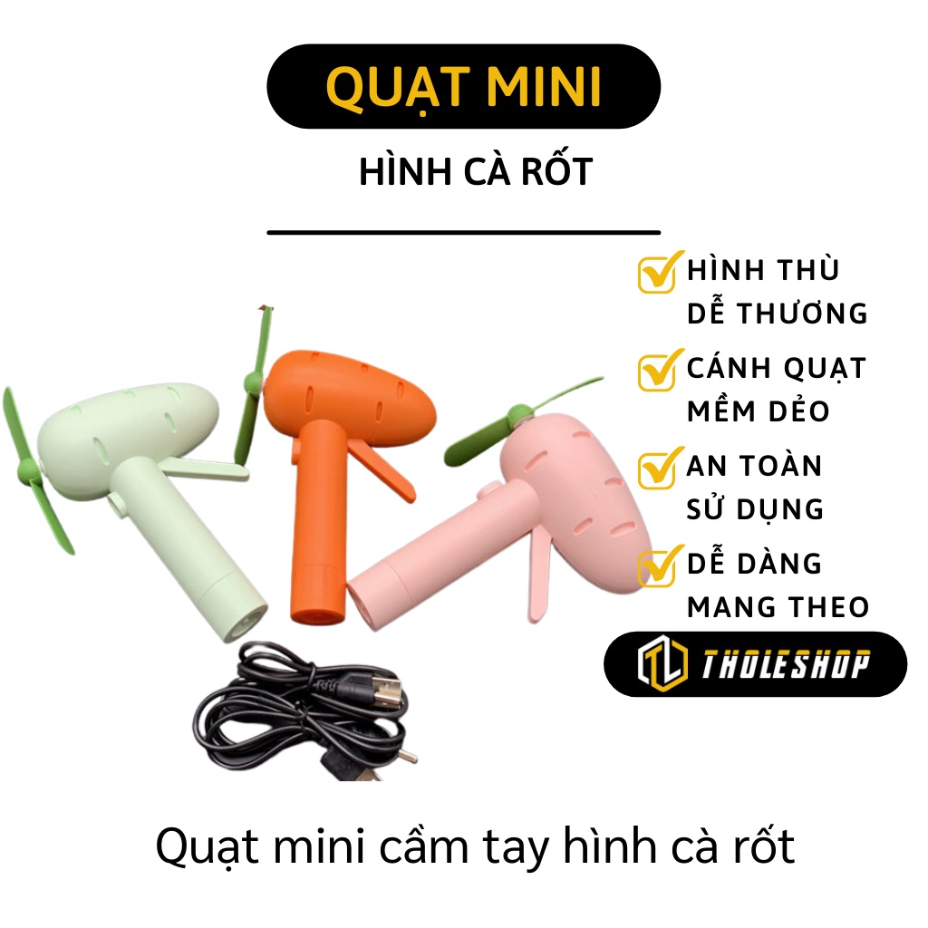 Quạt Cầm Tay - Quạt Mini Cầm Tay Hình Cà Rốt Sạc Điện, Cánh Quạt Mềm An Toàn 7050