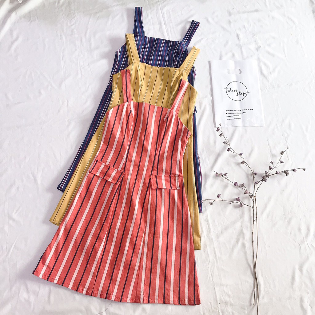 Đầm 2d kaki sọc 3 màu  Lovi