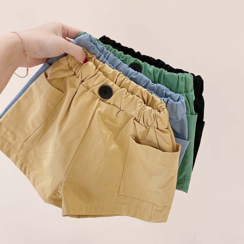 Quần short trẻ em 2022 quần áo trẻ em mùa hè mới cho trẻ em, quần short thường ngày màu trơn, quần short túi lớn bên hông