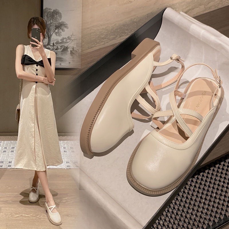 Giày búp bê nữ, Lolita đế cao 3 phân chất đẹp 2 quai chéo tôn chân dễ phối đồ