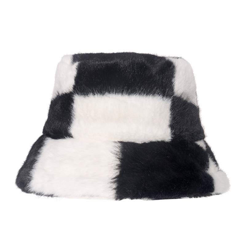 Mũ Tai Bèo Giả Lông Thỏ Họa Tiết Sọc Caro Trắng Đen Thời Trang