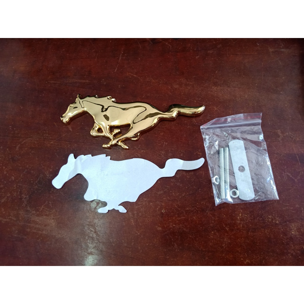 Tem Nổi 3D Kim Loại logo ngựa lớn màu Gold trang trí xe oto