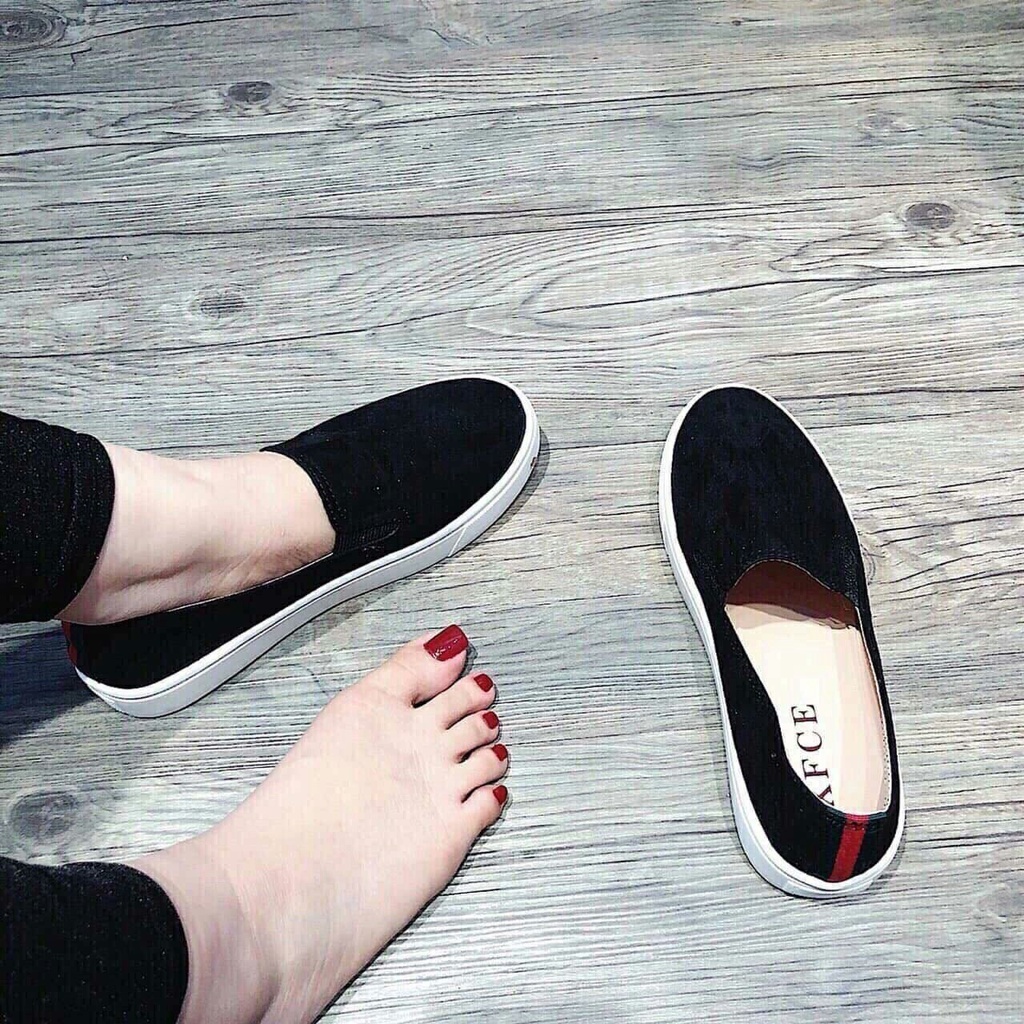 Giày lười slip-on chất da lộn gót kẻ đỏ hàng vnxk cực đẹp trẻ trung, năng động