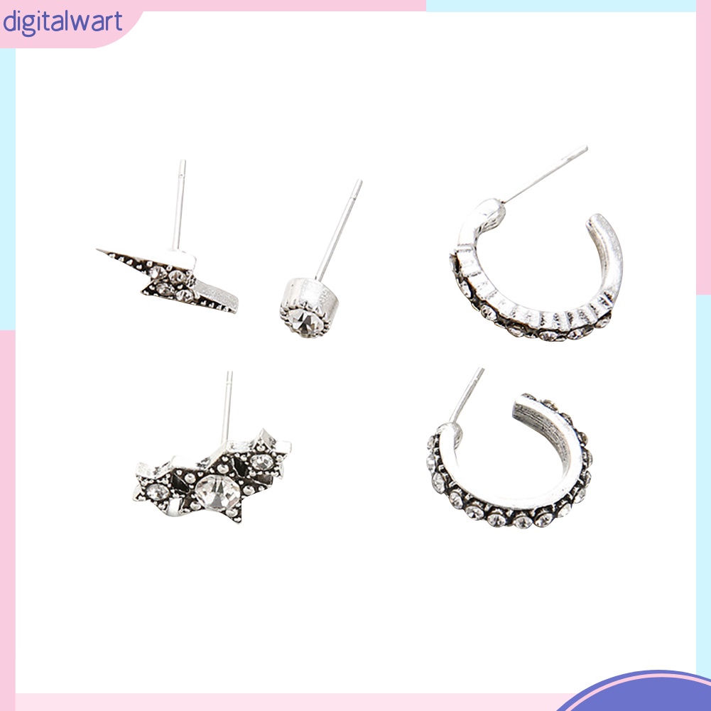 Set 5 Khuyên Tai Đính Đá Kiểu Dáng Thời Trang Thanh Lịch Dành Cho Nữ