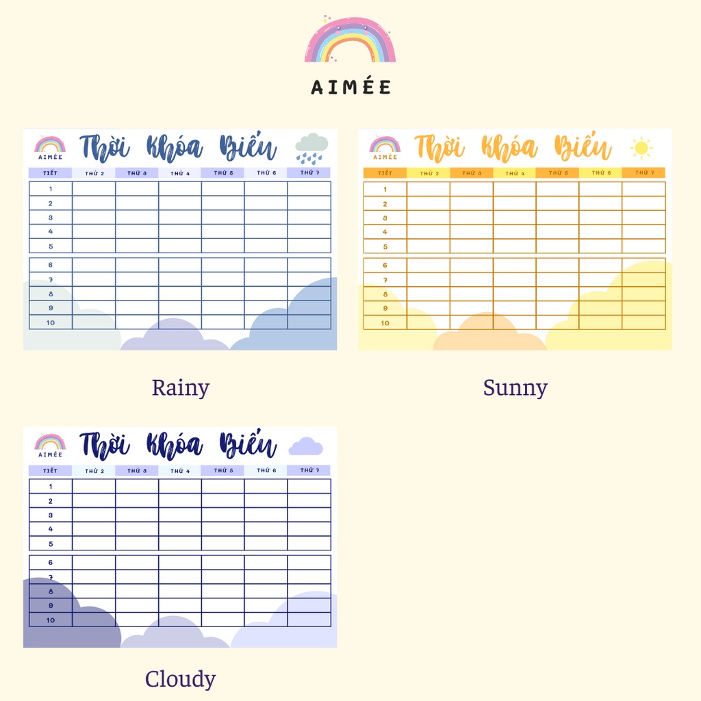 Set combo thời khóa biểu Watercolor & Weather A6 | Aimée