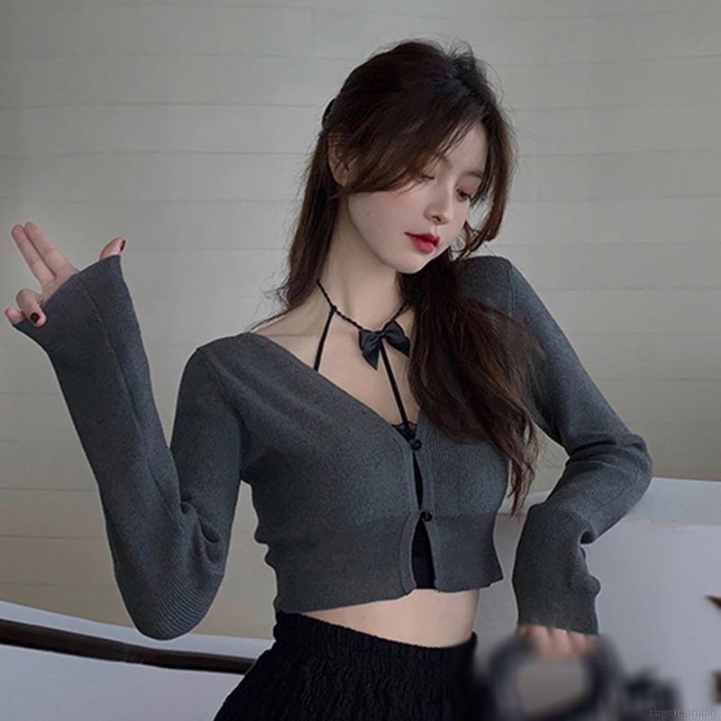 Áo Khoác Cardigan Dệt Kim Thiết Kế Cổ Chữ V Thanh Lịch
