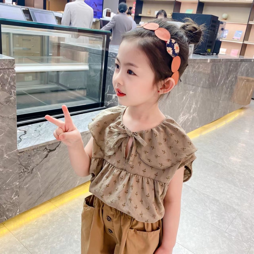 Set Đồ Mùa Hè 5 Món Gồm Áo Sơ Mi Cotton Tay Cộc + Quần Ngắn Hợp Thời Trang Cho Bé Gái