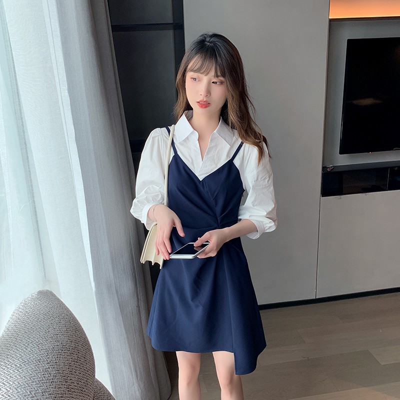 Váy tay bồng liền áo yếm dúm eo hàng Quảng Châu- Order inbox shop