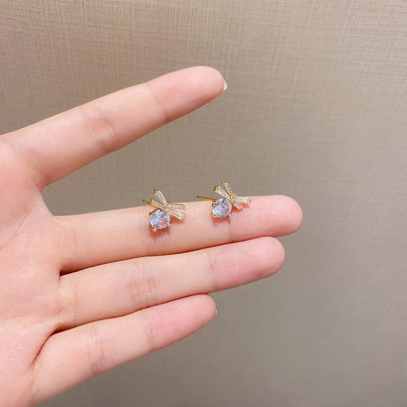 Bông tai nơ đính đá chuôi bạc 925 cao cấp dành cho nữ - Mely VV54