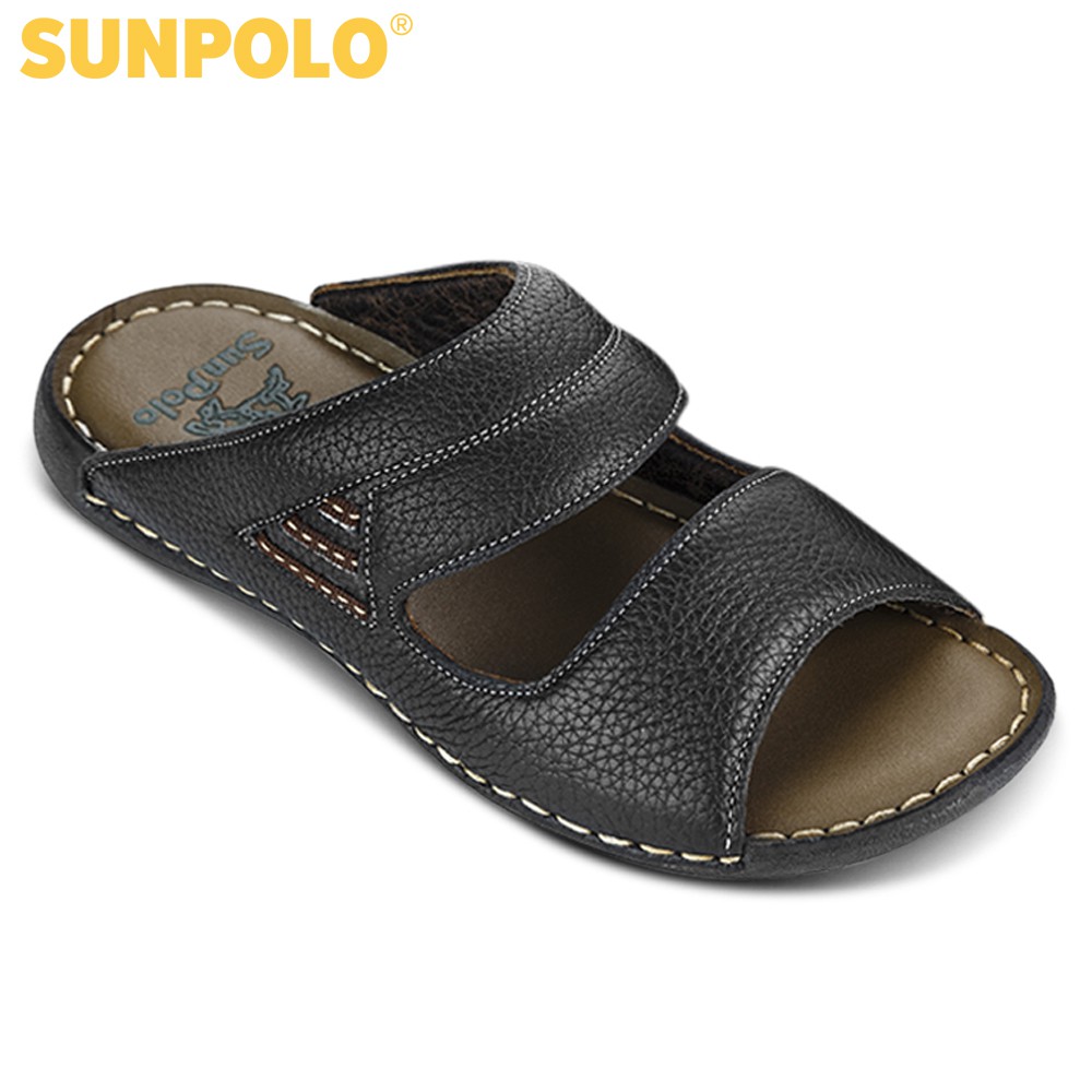 [Mã BMBAU50 giảm 7% đơn 99K] Dép Quai Ngang Nam Da Bò SUNPOLO Đen Nâu - SUD24DN