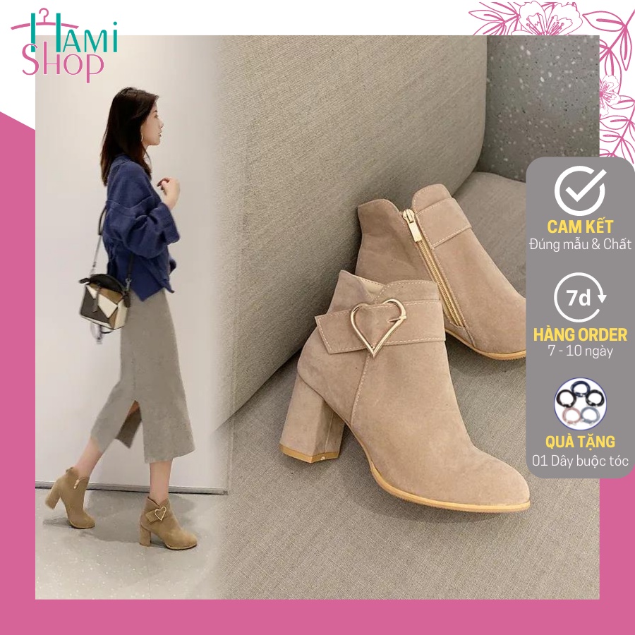 Giày bốt nữ cổ thấp giày boots nữ chất da lộn mềm mịn dễ phối đồ