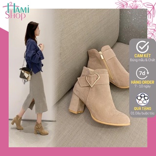 Giày bốt nữ cổ thấp giày boots nữ chất da lộn mềm mịn dễ phối đồ