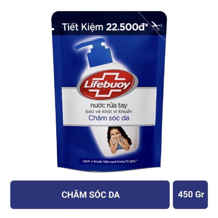 Nước rửa tay lifebuoy chăm sóc da ( xanh ) Túi 450g