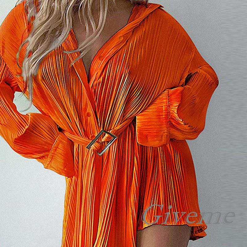 Đầm Sơ Mi Dài Tay Cổ Bẻ Form Rộng Thời Trang Dành Cho Nữ