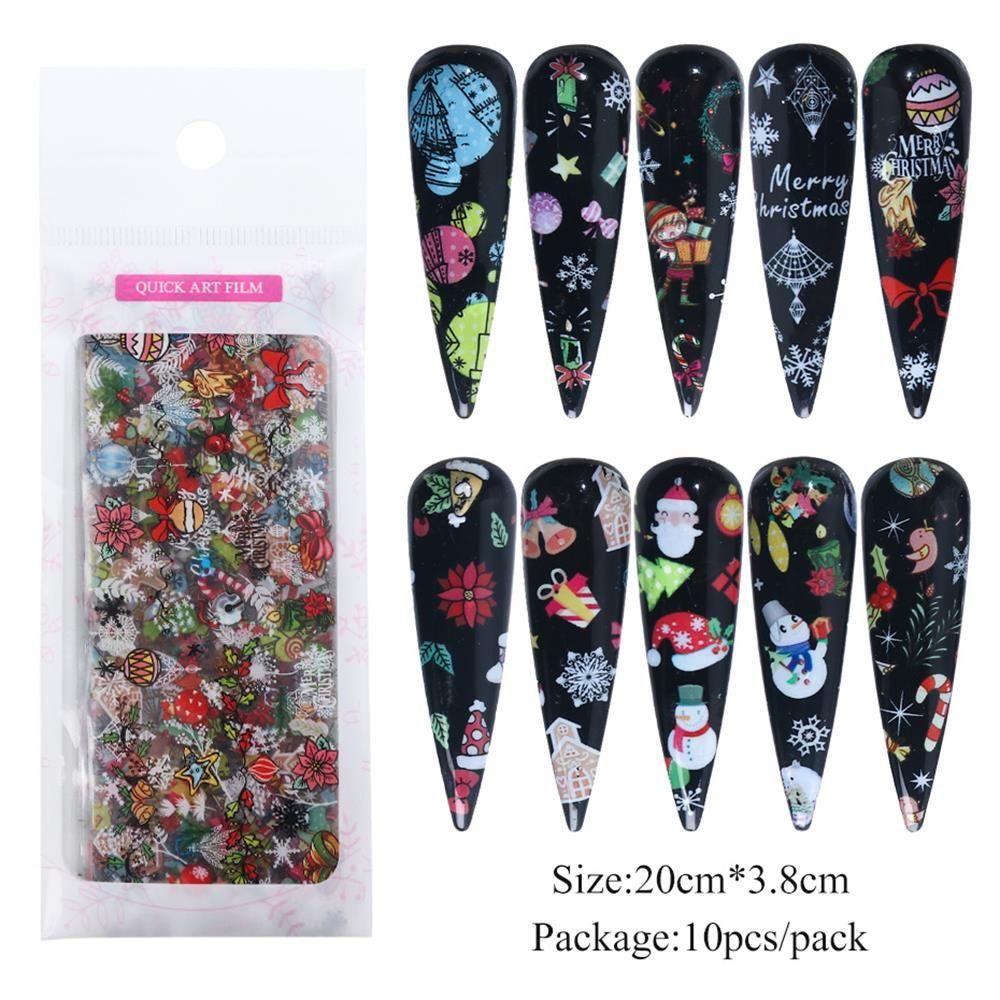 Set 10 Cuộn Giấy Foil 3D Họa Tiết Giáng Sinh Dùng Để Trang Trí Móng Nghệ Thuật DIY