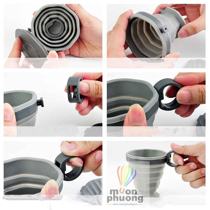 Ly uống nước 220ml silicone hình bát giác xếp gọn có tay cầm dã ngoại, du lịch hoặc sử dụng hàng ngày - MUÔN PHƯƠNG SHOP