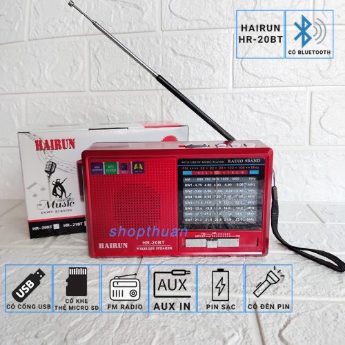 Loa Đài Radio HAIRUN HR-20BT ⚡FREE SHIP⚡ Chạy USB , Thẻ Nhớ , Kiêm Đèn Pin . Bắt Sóng Cực Tốt , Loa To , Dễ Sử Dụng