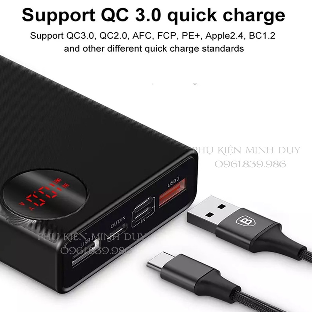 Pin dự phòng sạc nhanh Baseus Mulight PD/QC 3.0 Quick Charger 20.000mAh cho Smartphone/ Tablet/ Macbook (18W...)