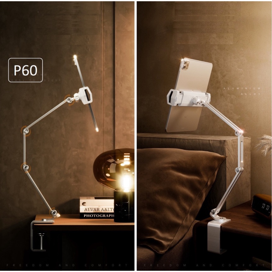 P60 PLUS Arm nâng, tay nâng máy tính bảng kẹp cố định vào bàn kiêm giá đỡ kẹp giữ iPad, iPhone, Kindle