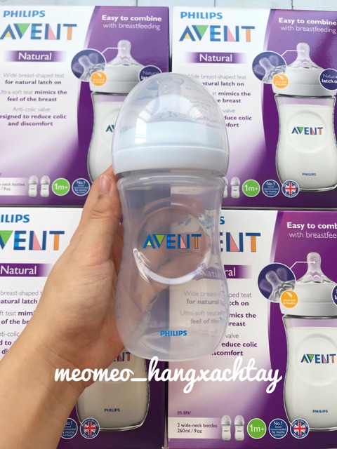 Bình sữa chống đầy hơi Avent Natural 260ml &amp; 125ml