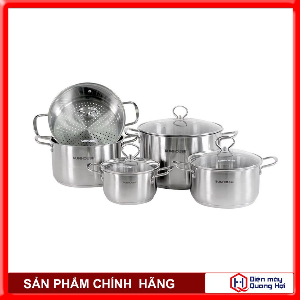 🔰[CHÍNH HÃNG 100%]✅ BỘ NỒI INOX 3 ĐÁY SUNHOUSE SH895 - giá tốt ⭐