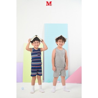 Bộ quần áo trẻ em quần đùi và áo sát nách kẻ ghi DFM0163 Thời trang M2