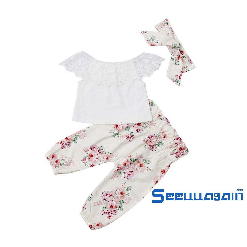 Set đồ thời trang áo không tay+quần hoa dài+băng đô cho trẻ sơ sinh
