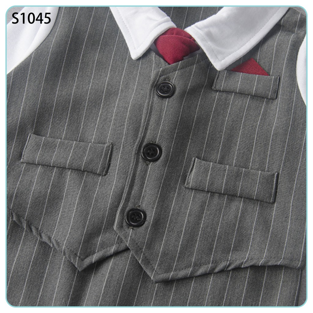 Set body gile bé trai sơ sinh kẻ sọc kèm cà vạt sơ sinh 1 2 tuổi MINTSCLOSET Mint's Closet - s1045
