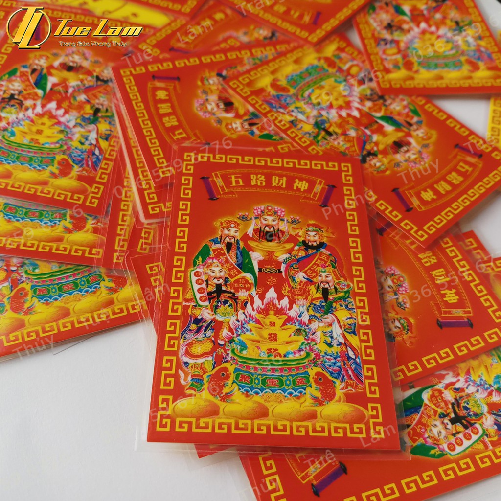 Ngũ Lộ Thần Tài phù bản ép plastic màu đỏ siêu bền, mỏng - để ốp điện thoại, ví tiền - Khai cung Tài, Mở cung Lộc
